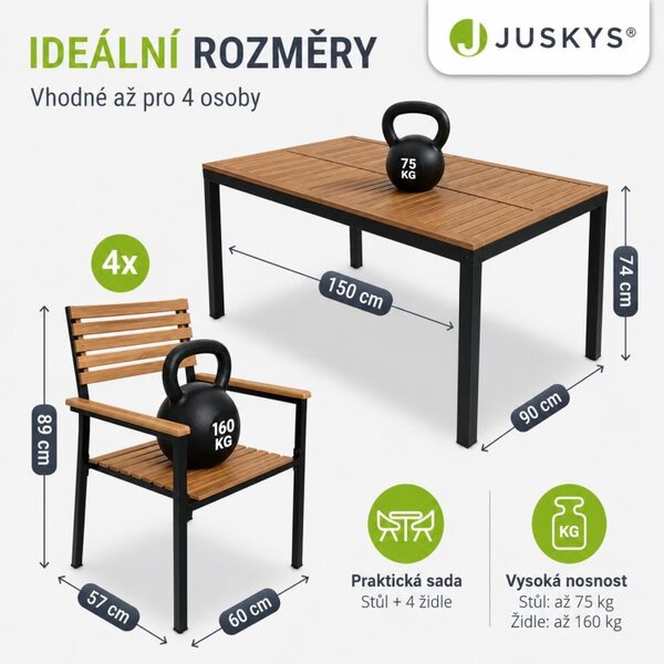 Zahradní jídelní set z akáciového dřeva pro 4 osoby, 5dílný