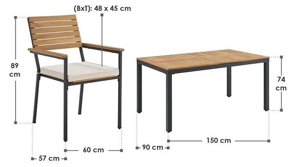 Zahradní jídelní set z akáciového dřeva pro 4 osoby, 5dílný