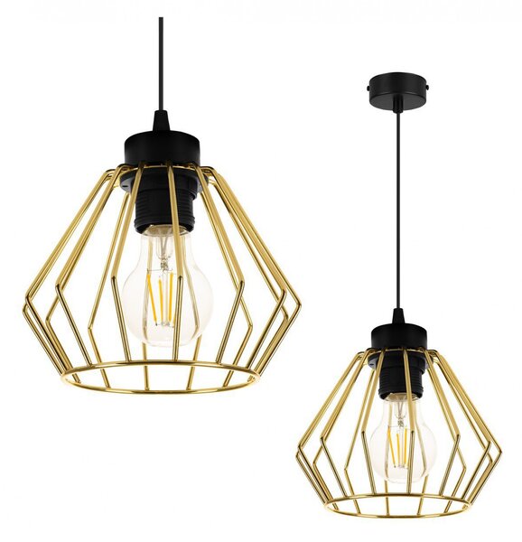 Light for home - Závěsné svítidlo na lanku s kovovým stínítkem LH004 "SANTOS LOFT", 1x60W, Černá