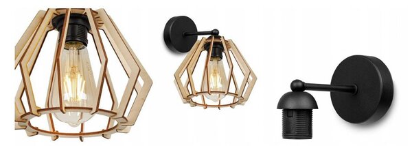 Light for home - Nástěnné svítidlo s dřevěným stínidlem ve skandinávském stylu TIMBER 2360/K, E27, Černá