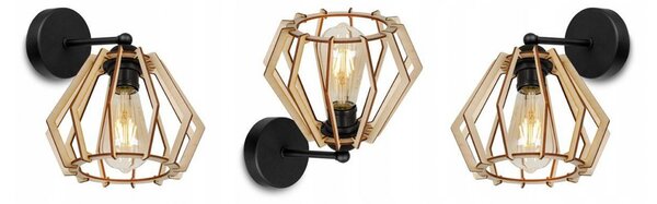 Light for home - Nástěnné svítidlo s dřevěným stínidlem ve skandinávském stylu TIMBER 2360/K, E27, Černá