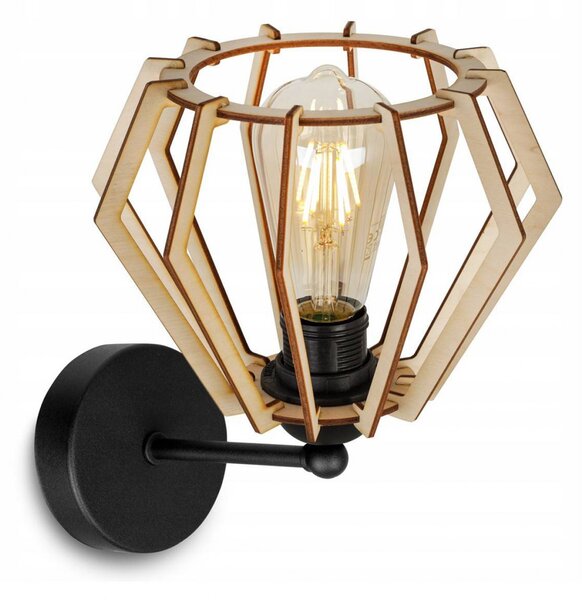 Light for home - Nástěnné svítidlo s dřevěným stínidlem ve skandinávském stylu TIMBER 2360/K, E27, Černá
