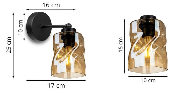 Light for home - Nástěnné svítidlo ve stylu Art-Deco se skleněným stínidlem NIKI 2196/K, E27, Černá