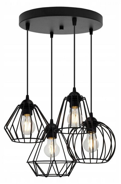 Light for home - Černé závěsné světlo s originálními kovovými stínidlami EDISON 1502/4/OW/MIX, E27, Černá