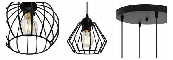 Light for home - Černé závěsné světlo s originálními kovovými stínidlami EDISON 1502/4/OW/MIX, E27, Černá