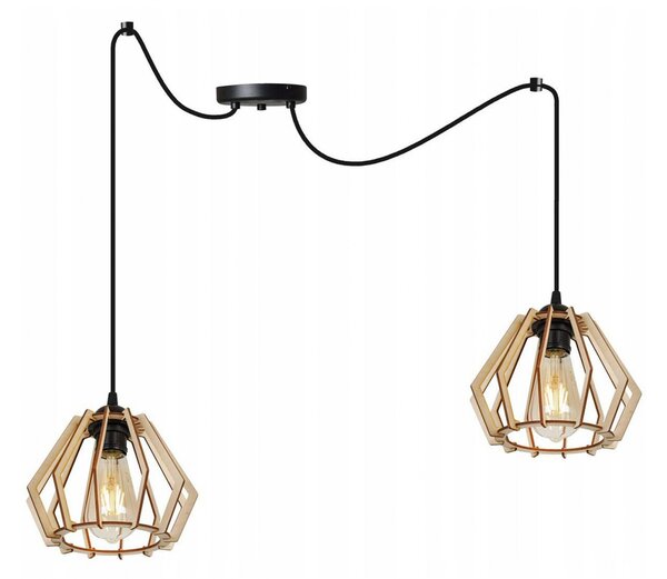 Light for home - Dřevěné závěsné svítidlo "Pavouk" s geometrickými stínidly SPIDER TIMBER 2360/2, E27, Černá