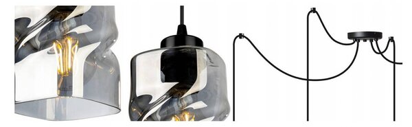 Light for home - Závěsné svítidlo nastavitelné s jedinečnými skleněnými stínidly SPIDER NIKI 2195/4, E27, Černá