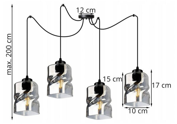 Light for home - Závěsné svítidlo nastavitelné s jedinečnými skleněnými stínidly SPIDER NIKI 2195/4, E27, Černá