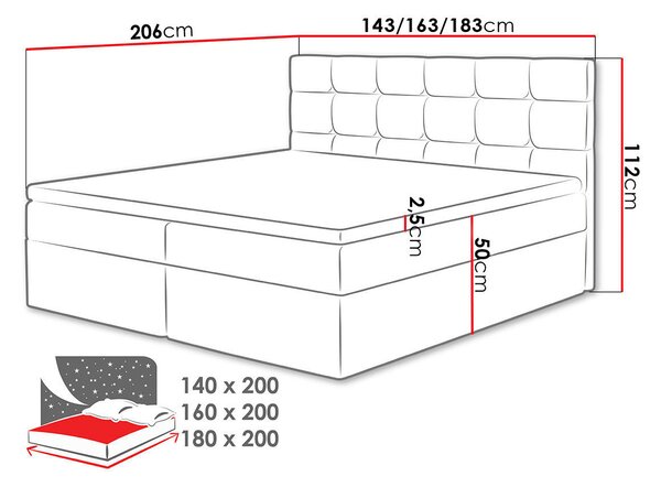 Kontinentální manželská postel 160x200 CAROLA - béžová + topper ZDARMA