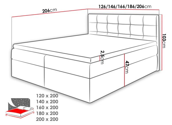 Boxspringová manželská postel 160x200 CLARA - šedá + topper ZDARMA