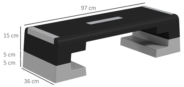 SPORTNOW Nastavitelný výškový steper s odnímatelnými schůdky a protiskluzovou základnou, aerobní schod v ABS, 97x36x15/20/25 cm, Šedá | Aosom