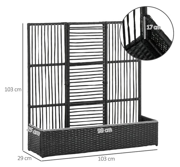 Vyvýšený záhon Outsunny s treláží v ratanovém stylu, 103 x 103 x 29 cm - černý | Aosom