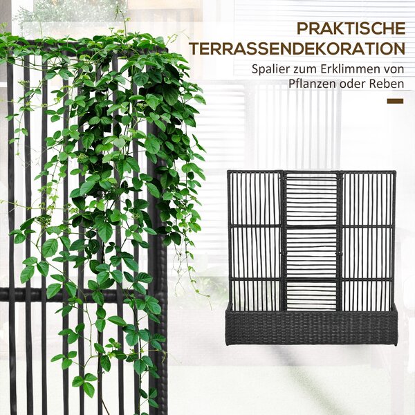 Vyvýšený záhon Outsunny s treláží v ratanovém stylu, 103 x 103 x 29 cm - černý | Aosom