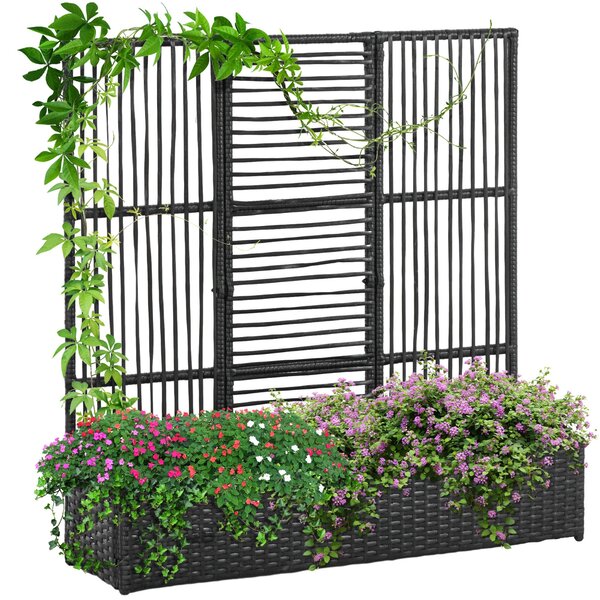 Vyvýšený záhon Outsunny s treláží v ratanovém stylu, 103 x 103 x 29 cm - černý | Aosom