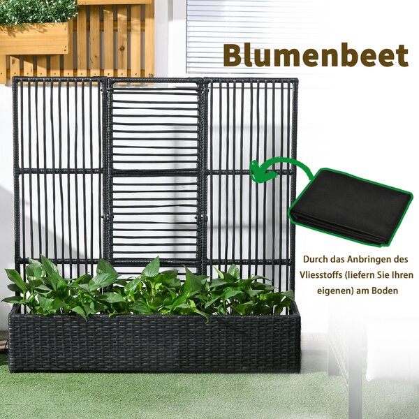 Vyvýšený záhon Outsunny s treláží v ratanovém stylu, 103 x 103 x 29 cm - černý | Aosom