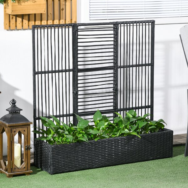 Vyvýšený záhon Outsunny s treláží v ratanovém stylu, 103 x 103 x 29 cm - černý | Aosom