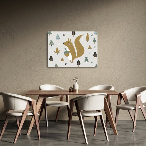 Skleněný obraz - Veverka s oříškem (70x50 cm)