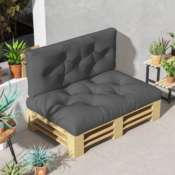Outsunny 2místný Paletový Polštář 120cm x 80cm x 12cm s UV Ochrannou pro Zahradní Lavici, Tmavě Šedý | Aosom