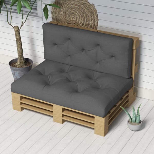 Outsunny 2místný Paletový Polštář 120cm x 80cm x 12cm s UV Ochrannou pro Zahradní Lavici, Tmavě Šedý | Aosom