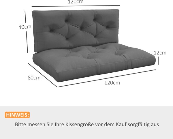 Outsunny 2místný Paletový Polštář 120cm x 80cm x 12cm s UV Ochrannou pro Zahradní Lavici, Tmavě Šedý | Aosom