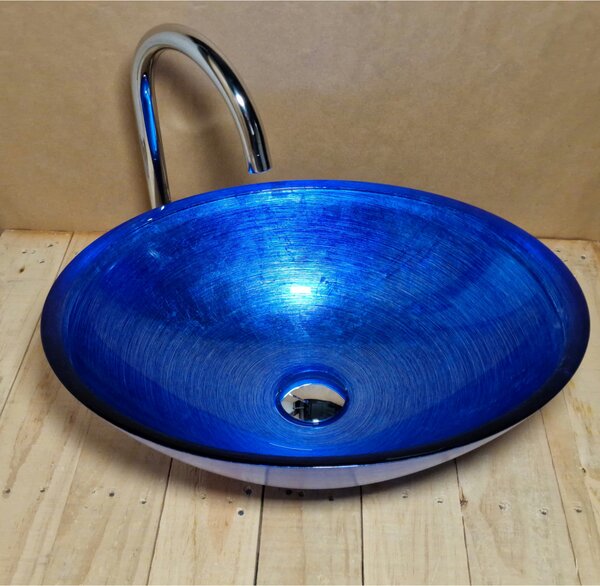 Light for home - Skleněné designové umyvadlo "Blue Silver Elegance" U 004, Modrá, stříbrná