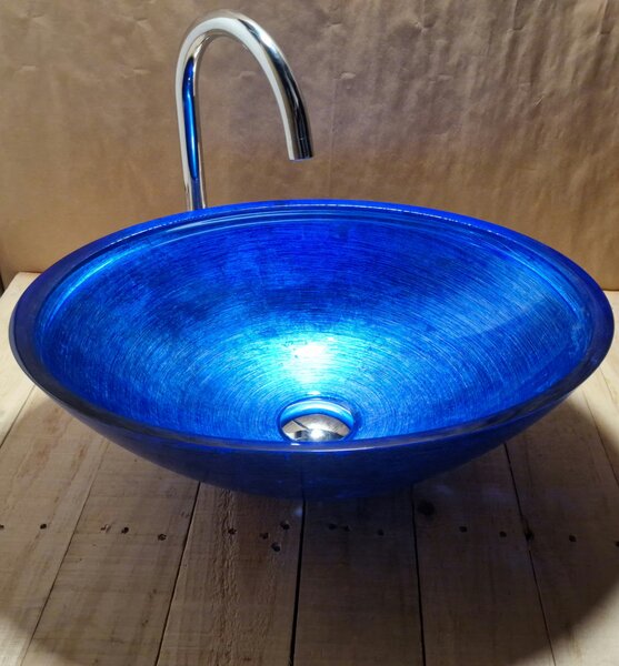 Light for home - Skleněné designové umyvadlo "Blue Silver Elegance" U 004, Modrá, stříbrná