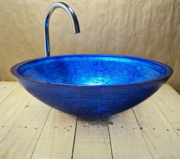 Light for home - Skleněné designové umyvadlo "Blue Silver Elegance" U 004, Modrá, stříbrná