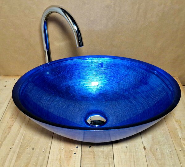 Light for home - Skleněné designové umyvadlo "Blue Silver Elegance" U 004, Modrá, stříbrná
