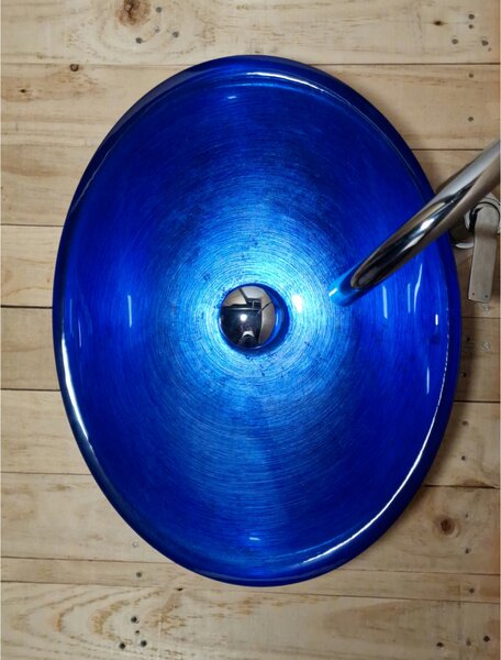 Light for home - Skleněné designové umyvadlo "Blue Silver Elegance" U 004, Modrá, stříbrná