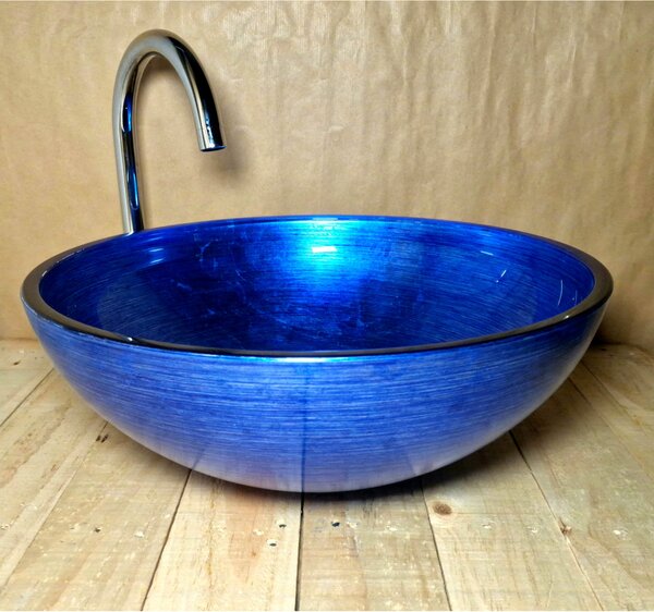Light for home - Skleněné designové umyvadlo "Blue Silver Marvel" U 006, Modrá, stříbrná