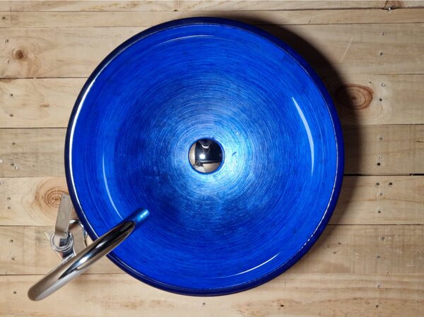 Light for home - Skleněné designové umyvadlo "Blue Silver Marvel" U 006, Modrá, stříbrná
