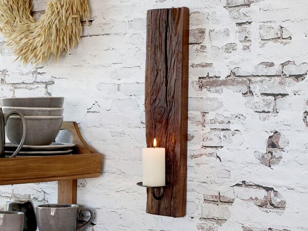 Dřevěný nástěnný svícen Grimaud Unit křivý - 12*10*43 cm - Chic Antique