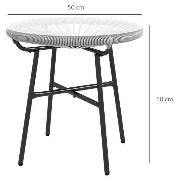 Boční stolek Outsunny z PE ratanu - kulatý konferenční stolek se skleněnou deskou, zahradní stůl pro venkovní nábytek - 50 x 50 x 50 cm, Šedá | Aosom
