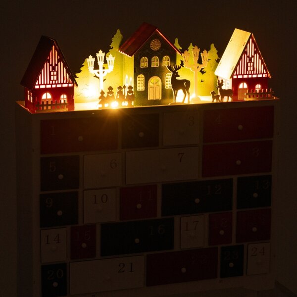 Červeno-zelený dřevěný adventní kalendář s LED světlem J-line Glow