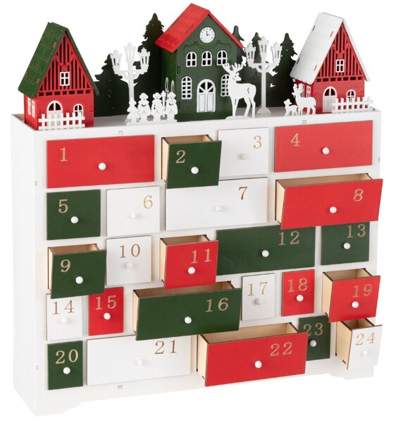 Červeno-zelený dřevěný adventní kalendář s LED světlem J-line Glow