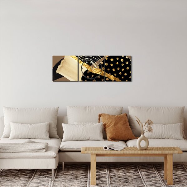Obraz - Abstrakce golden brown N⁰1 (s hodinami) (90x30 cm)