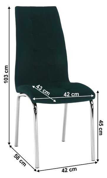 Jídelní židle CLARISA - látka Velvet, smaragdová / chrom
