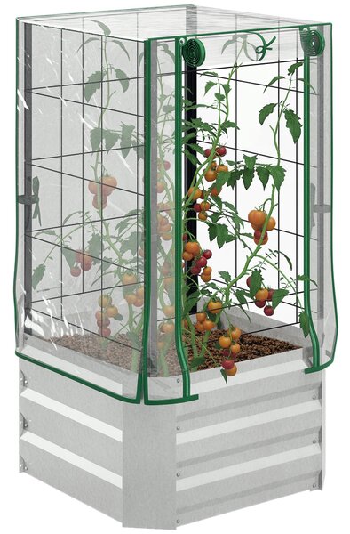 Vyvýšený zahradní záhon s treláží Outsunny, 53 x 53 x 90 cm pro zahradu, balkon a terasu, květináč pro popínavé rostliny, košíkové rostliny a květiny