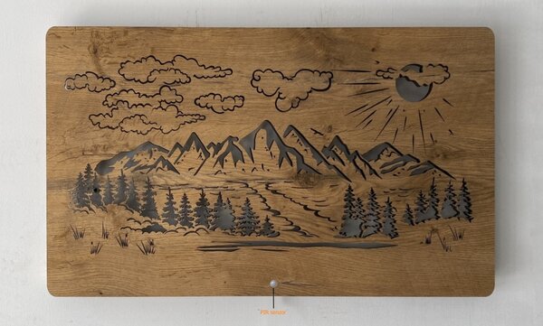 "Hory" světelný obraz s baterií a pohybovým čidlem 80x45cm provedení povrchu: dub světlý