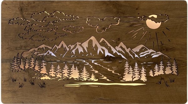 "Hory" světelný obraz s baterií a pohybovým čidlem 80x45cm provedení povrchu: dub světlý