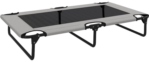 PawHut Vyvýšená Skládací Psí Postel, Zahradní Psí Lehátko s Mřížkovým Designem, Prodyšné, pro Velké Psy Světle Šedá Oxford 107 x 61 x 20 cm | Aosom