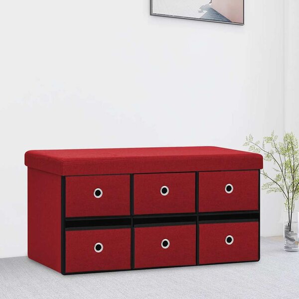 Skládací úložná lavice vínová 76 x 38 x 38 cm umělý len 338816