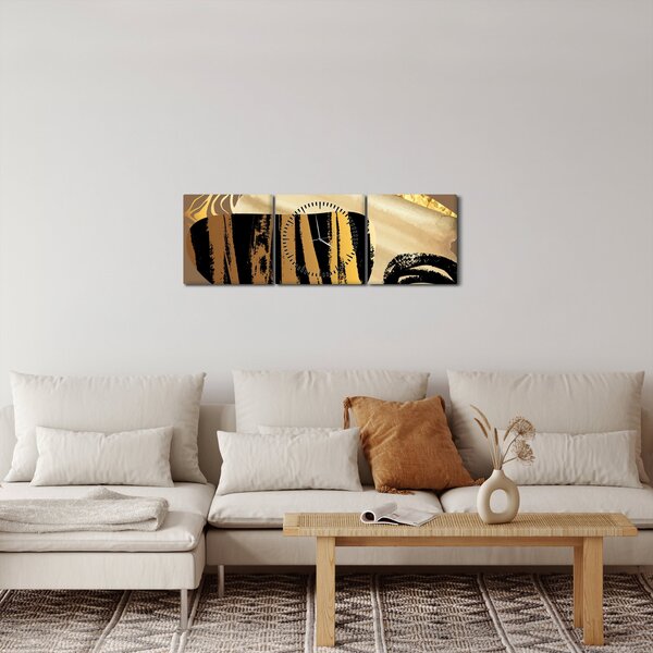 Obraz - Abstrakce golden brown N⁰2 (s hodinami) (90x30 cm)