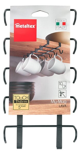 Černý závěsný držák na hrnečky Metaltex My Mug Lava