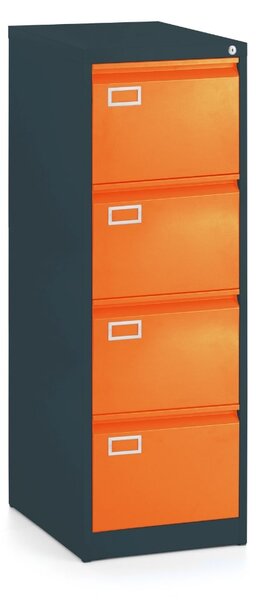 Kovová kartotéka A4 - 4 zásuvky, 45,5 x 62 x 132 cm, cylindrický zámek, oranžová - ral 2004