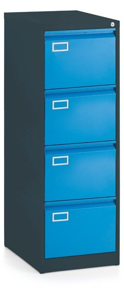 Kovová kartotéka A4 - 4 zásuvky, 45,5 x 62 x 132 cm, cylindrický zámek, modrá - ral 5012
