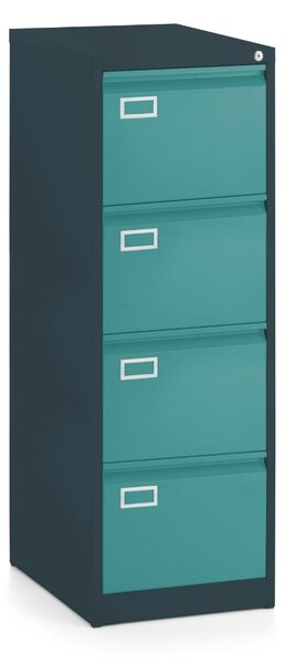 Kovová kartotéka A4 - 4 zásuvky, 45,5 x 62 x 132 cm, cylindrický zámek, zelená - ral 6033