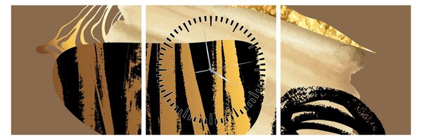 Obraz - Abstrakce golden brown N⁰2 (s hodinami) (90x30 cm)