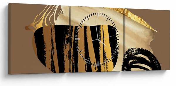 Obraz - Abstrakce golden brown N⁰2 (s hodinami) (90x30 cm)