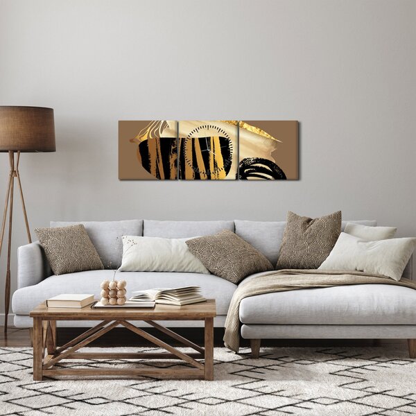 Obraz - Abstrakce golden brown N⁰2 (s hodinami) (90x30 cm)